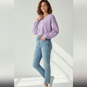 NO BOUNDARIES women's Soft  Cropped Sweater light  purple Size XXL